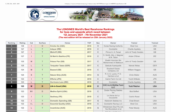 CHC杰士马主俱乐部“美好人生”荣登世界三岁泥地赛马排名 大陆马.png